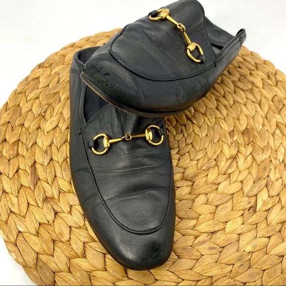 GUCCI BLACK LEATHER GOLD HORSEBIT LOAFER MOCCASIN FLATS SHOES LADIES SIZE 8 - Picture 7 of 11